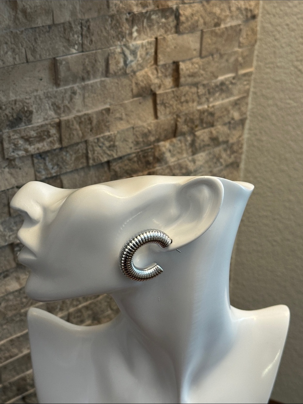 Ribbed Silver Hoop Earrings
